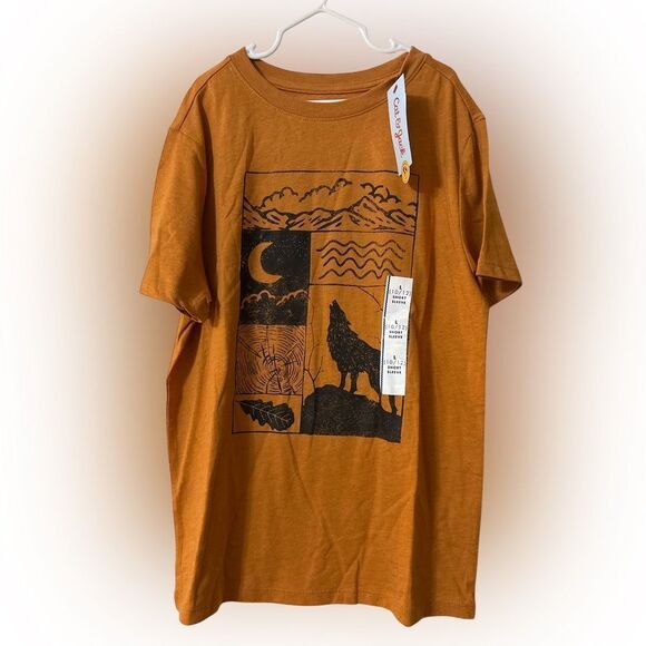 Nwt 10/12 cat & Jack Wolf Design tshirt in burnt Orange - Picture 1 of 1